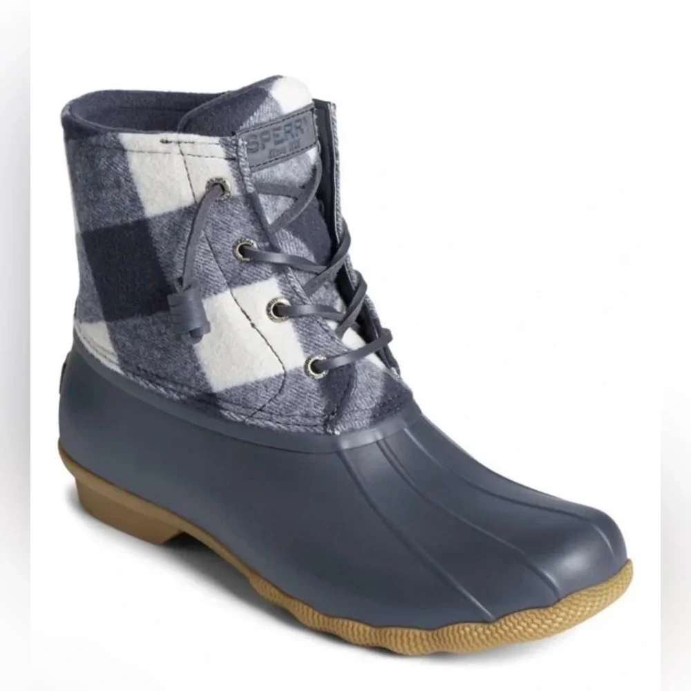 Sperry Women’s Saltwater Buffalo Check Duck Boot 7.5 NWOT